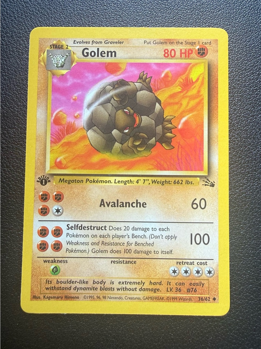 Pokemon - Golem - 36/62 1st Edition Vintage